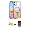 MARSİLYAN™- iPhone 11 Kılıf Ahenk Doku Özel Seri - Siyah Buffer Hayalet Cam Ekran Koruyucu + Rainbow Kamera Lens Koruma Cam - KI