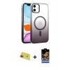 MARSİLYAN™- iPhone 11 Kılıf Ahenk Doku Özel Seri - Siyah Buffer Hayalet Cam Ekran Koruyucu + Rainbow Kamera Lens Koruma Cam - KI