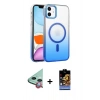 MARSİLYAN™- iPhone 11 Kılıf Ahenk Doku Özel Seri - Siyah Buffer Hayalet Cam Ekran Koruyucu + Raze Metal Kamera Lens - KI