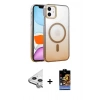 MARSİLYAN™- iPhone 11 Kılıf Ahenk Doku Özel Seri - Siyah Buffer Hayalet Cam Ekran Koruyucu + Raze Metal Kamera Lens - GS