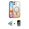 MARSİLYAN™- iPhone 11 Kılıf Ahenk Doku Özel Seri - Siyah Buffer Hayalet Cam Ekran Koruyucu + Raze Metal Kamera Lens - MI