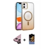 MARSİLYAN™- iPhone 11 Kılıf Ahenk Doku Özel Seri - Siyah Buffer Hayalet Cam Ekran Koruyucu + Raze Metal Kamera Lens - SH
