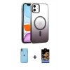 MARSİLYAN™- iPhone 11 Kılıf Ahenk Doku Özel Seri - Siyah Buffer Hayalet Cam Ekran Koruyucu + Turuncu Neon Fosforlu Kamera Lens
