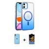 MARSİLYAN™- iPhone 11 Kılıf Ahenk Doku Özel Seri - Siyah Buffer Hayalet Cam Ekran Koruyucu + Turuncu Neon Fosforlu Kamera Lens