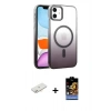 MARSİLYAN™- iPhone 11 Kılıf Ahenk Doku Özel Seri - Siyah Buffer Hayalet Cam Ekran Koruyucu + Yeşil Renkli Kamera Lens Koruma Cam