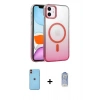 MARSİLYAN™- iPhone 11 Kılıf Ahenk Doku Özel Seri - Siyah Joko Magic 5D Cam + Turuncu Neon Fosforlu Kamera Lens
