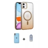 MARSİLYAN™- iPhone 11 Kılıf Ahenk Doku Özel Seri - Siyah Joko Magic 5D Cam + Turuncu Neon Fosforlu Kamera Lens