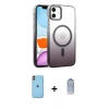 MARSİLYAN™- iPhone 11 Kılıf Ahenk Doku Özel Seri - Siyah Joko Magic 5D Cam + Turuncu Neon Fosforlu Kamera Lens