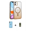 MARSİLYAN™- iPhone 11 Kılıf Ahenk Doku Özel Seri - Siyah Joko Magic 5D Hayalet Cam + Turuncu Neon Fosforlu Kamera Lens