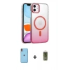 MARSİLYAN™- iPhone 11 Kılıf Ahenk Doku Özel Seri - Siyah Joko Magic 5D Hayalet Cam + Turuncu Neon Fosforlu Kamera Lens