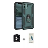 MARSİLYAN™- iPhone 11 Kılıf Ahenk Klasik Koleksiyonu - Şeffaf Pasifik Cam Ekran Koruyucu + Turuncu PVD Metal Kamera Lens