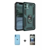 MARSİLYAN™- iPhone 11 Kılıf Ahenk Klasik Koleksiyonu - Siyah 34D Hayalet Izgaralı Cam + Neon Fosforlu Kamera Lens - MI