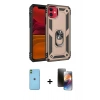 MARSİLYAN™- iPhone 11 Kılıf Ahenk Klasik Koleksiyonu - Siyah 3D Antistatik Mat Seramik Nano Ekran Koruyucu + Yeşil Neon Fosforlu Kamera Lens