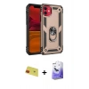 MARSİLYAN™- iPhone 11 Kılıf Ahenk Klasik Koleksiyonu - Siyah Bilvis 5in1 5D Magic Hayalet Cam Ekran Koruyucu + Kırmızı Rainbow Kamera Lens Koruma Cam