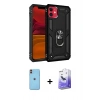 MARSİLYAN™- iPhone 11 Kılıf Ahenk Klasik Koleksiyonu - Siyah Bilvis 5in1 5D Magic Hayalet Cam Ekran Koruyucu + Neon Fosforlu Kamera Lens - TU