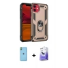 MARSİLYAN™- iPhone 11 Kılıf Ahenk Klasik Koleksiyonu - Siyah Bilvis 5in1 5D Magic Hayalet Cam Ekran Koruyucu + Neon Fosforlu Kamera Lens - YL