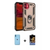 MARSİLYAN™- iPhone 11 Kılıf Ahenk Klasik Koleksiyonu - Siyah Buffer Hayalet Cam Ekran Koruyucu + Neon Fosforlu Kamera Lens - MI