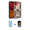 MARSİLYAN™- iPhone 11 Kılıf Ahenk Klasik Koleksiyonu - Siyah Buffer Hayalet Cam Ekran Koruyucu + Neon Fosforlu Kamera Lens - YL