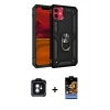 MARSİLYAN™- iPhone 11 Kılıf Ahenk Klasik Koleksiyonu - Siyah Buffer Hayalet Cam Ekran Koruyucu + Yeşil PVD Metal Kamera Lens