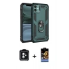MARSİLYAN™- iPhone 11 Kılıf Ahenk Klasik Koleksiyonu - Siyah Buffer Hayalet Cam Ekran Koruyucu + Yeşil PVD Metal Kamera Lens