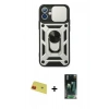 MARSİLYAN™- iPhone 11 Kılıf Ahenk Klasik - Şeffaf 360 Full Body Arka Koruyucu + Rainbow Kamera Lens Koruma Cam - KI
