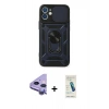 MARSİLYAN™- iPhone 11 Kılıf Ahenk Klasik - Şeffaf Pasifik Cam Ekran Koruyucu + Raze Metal Kamera Lens - MR