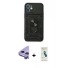 MARSİLYAN™- iPhone 11 Kılıf Ahenk Klasik - Şeffaf Pasifik Cam Ekran Koruyucu + Raze Metal Kamera Lens - MR