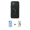 MARSİLYAN™- iPhone 11 Kılıf Ahenk Klasik - Şeffaf Pasifik Cam Ekran Koruyucu + Neon Fosforlu Kamera Lens - TU