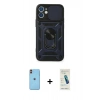 MARSİLYAN™- iPhone 11 Kılıf Ahenk Klasik - Şeffaf Pasifik Cam Ekran Koruyucu + Neon Fosforlu Kamera Lens - TU