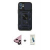 MARSİLYAN™- iPhone 11 Kılıf Ahenk Klasik - Şeffaf Pasifik Cam Ekran Koruyucu + Raze Metal Kamera Lens - SH