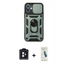 MARSİLYAN™- iPhone 11 Kılıf Ahenk Klasik - Şeffaf Pasifik Cam Ekran Koruyucu + PVD Metal Kamera Lens - SH