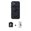MARSİLYAN™- iPhone 11 Kılıf Ahenk Klasik - Şeffaf Pasifik Cam Ekran Koruyucu + PVD Metal Kamera Lens - SH