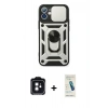 MARSİLYAN™- iPhone 11 Kılıf Ahenk Klasik - Şeffaf Pasifik Cam Ekran Koruyucu + PVD Metal Kamera Lens - SH