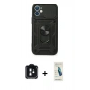 MARSİLYAN™- iPhone 11 Kılıf Ahenk Klasik - Şeffaf Pasifik Cam Ekran Koruyucu + PVD Metal Kamera Lens - SH