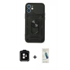 MARSİLYAN™- iPhone 11 Kılıf Ahenk Klasik - Şeffaf Pasifik Cam Ekran Koruyucu + PVD Metal Kamera Lens - TU