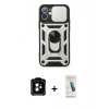 MARSİLYAN™- iPhone 11 Kılıf Ahenk Klasik - Şeffaf Pasifik Cam Ekran Koruyucu + PVD Metal Kamera Lens - TU