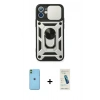 MARSİLYAN™- iPhone 11 Kılıf Ahenk Klasik - Şeffaf Pasifik Cam Ekran Koruyucu + Neon Fosforlu Kamera Lens - YL