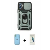 MARSİLYAN™- iPhone 11 Kılıf Ahenk Klasik - Şeffaf Pasifik Cam Ekran Koruyucu + Neon Fosforlu Kamera Lens - YL