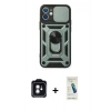 MARSİLYAN™- iPhone 11 Kılıf Ahenk Klasik - Şeffaf Pasifik Cam Ekran Koruyucu + PVD Metal Kamera Lens - YL