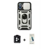 MARSİLYAN™- iPhone 11 Kılıf Ahenk Klasik - Şeffaf Pasifik Cam Ekran Koruyucu + PVD Metal Kamera Lens - YL