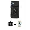 MARSİLYAN™- iPhone 11 Kılıf Ahenk Klasik - Şeffaf Pasifik Cam Ekran Koruyucu + PVD Metal Kamera Lens - YL