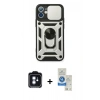 MARSİLYAN™- iPhone 11 Kılıf Ahenk Klasik - Şeffaf Royal Nano Ekran Koruyucu + PVD Metal Kamera Lens - MI