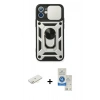 MARSİLYAN™- iPhone 11 Kılıf Ahenk Klasik - Şeffaf Royal Nano Ekran Koruyucu + Renkli Kamera Lens Koruma Cam - SI