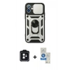 MARSİLYAN™- iPhone 11 Kılıf Ahenk Klasik - Şeffaf Royal Nano Ekran Koruyucu + PVD Metal Kamera Lens - SH