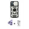 MARSİLYAN™- iPhone 11 Kılıf Ahenk Klasik - Şeffaf Uv Polymer Nano Ekran Koruyucu + Raze Metal Kamera Lens - MR