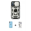 MARSİLYAN™- iPhone 11 Kılıf Ahenk Klasik - Şeffaf Uv Polymer Nano Ekran Koruyucu + Neon Fosforlu Kamera Lens - TU