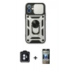 MARSİLYAN™- iPhone 11 Kılıf Ahenk Klasik - Siyah 34D Hayalet Izgaralı Cam + PVD Metal Kamera Lens - MI