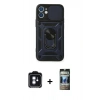 MARSİLYAN™- iPhone 11 Kılıf Ahenk Klasik - Siyah 34D Hayalet Izgaralı Cam + PVD Metal Kamera Lens - MI