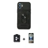 MARSİLYAN™- iPhone 11 Kılıf Ahenk Klasik - Siyah 34D Hayalet Izgaralı Cam + PVD Metal Kamera Lens - MI