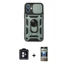 MARSİLYAN™- iPhone 11 Kılıf Ahenk Klasik - Siyah 34D Hayalet Izgaralı Cam + PVD Metal Kamera Lens - MI